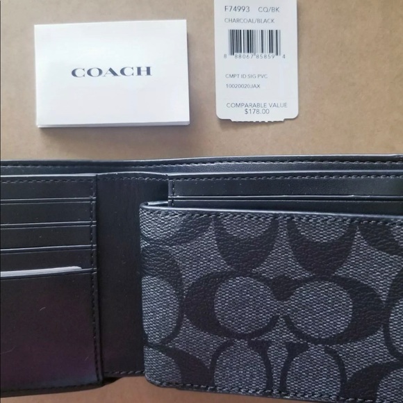 Coach Compact Charcoal Black Id Wallet - Picture 4 of 6